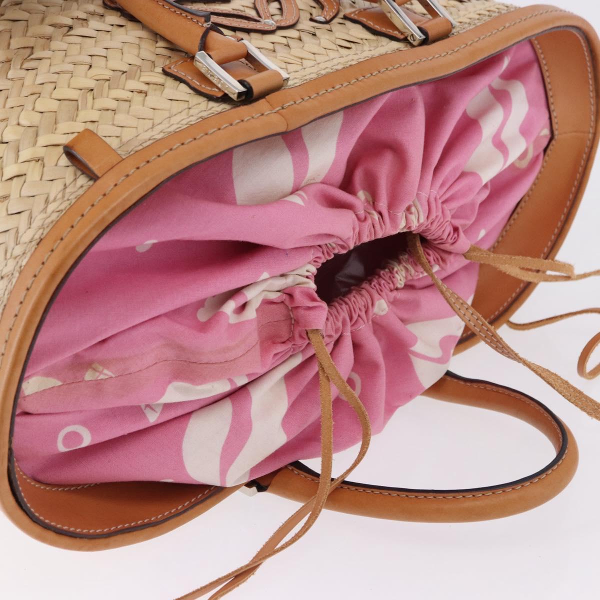 LOEWE Basket Bag Raffia Beige Silver Auth 194045A
