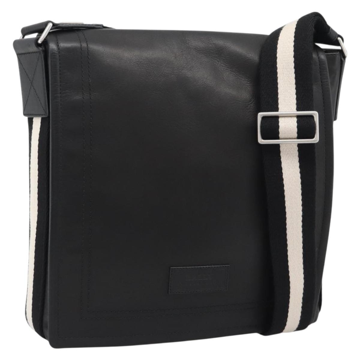 BALLY Shoulder Bag Leather Black Silver Auth 194051A