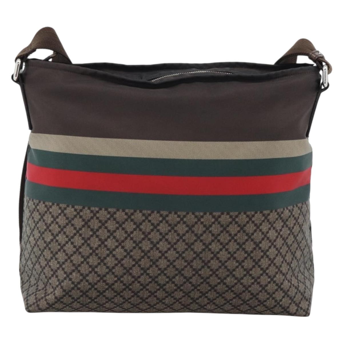 GUCCI Web Sherry Line Shoulder Bag Nylon Beige Silver 270410 Auth 194052