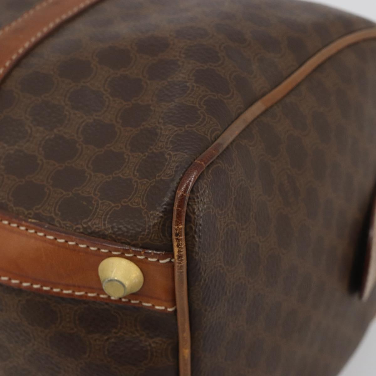 CELINE Macadam Canvas Boston Bag PVC Leather Brown Gold Auth 194053