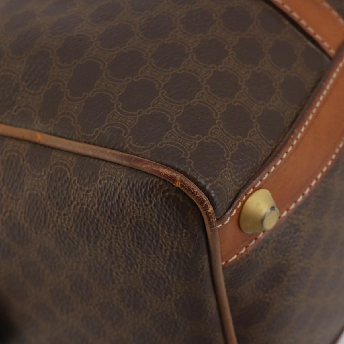 CELINE Macadam Canvas Boston Bag PVC Leather Brown Gold Auth 194053