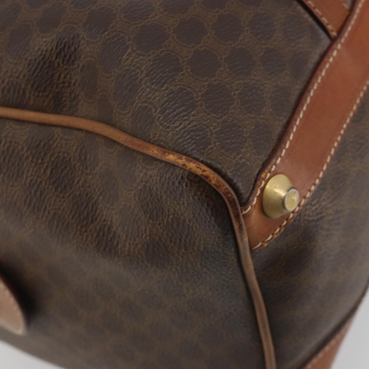 CELINE Macadam Canvas Boston Bag PVC Leather Brown Gold Auth 194053