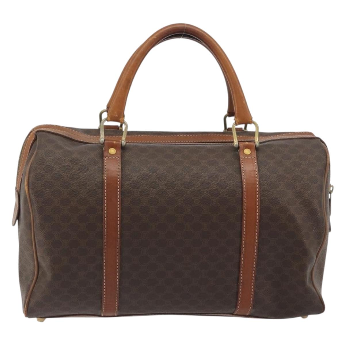 CELINE Macadam Canvas Boston Bag PVC Leather Brown Gold Auth 194053