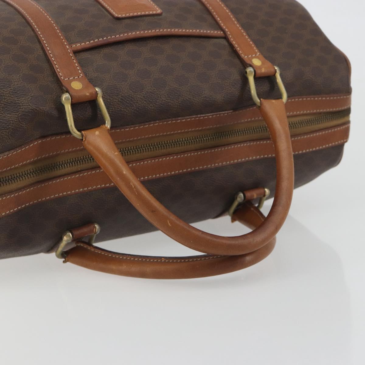 CELINE Macadam Canvas Boston Bag PVC Leather Brown Gold Auth 194053