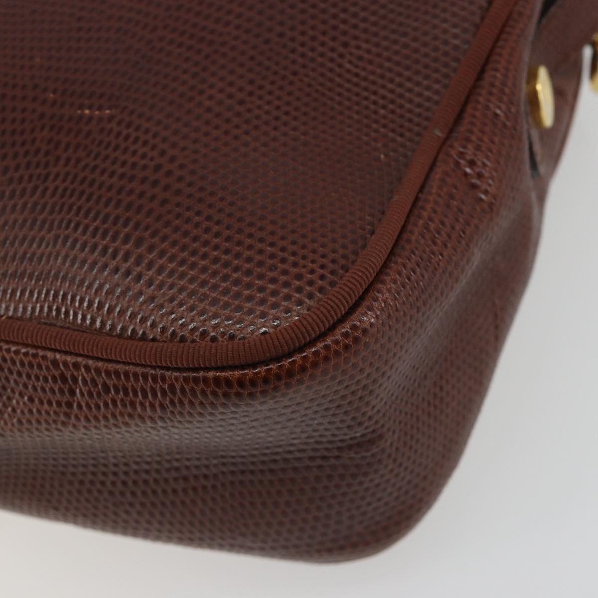 Salvatore Ferragamo Shoulder Bag Leather Embossed Brown Gold Auth 194054