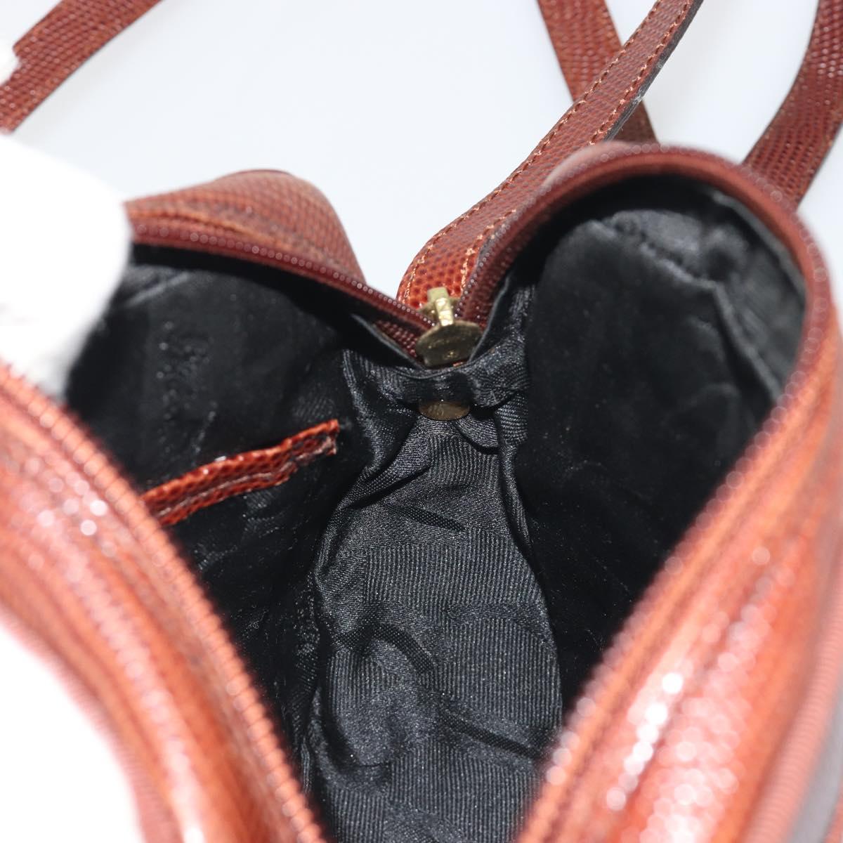Salvatore Ferragamo Shoulder Bag Leather Embossed Brown Gold Auth 194054