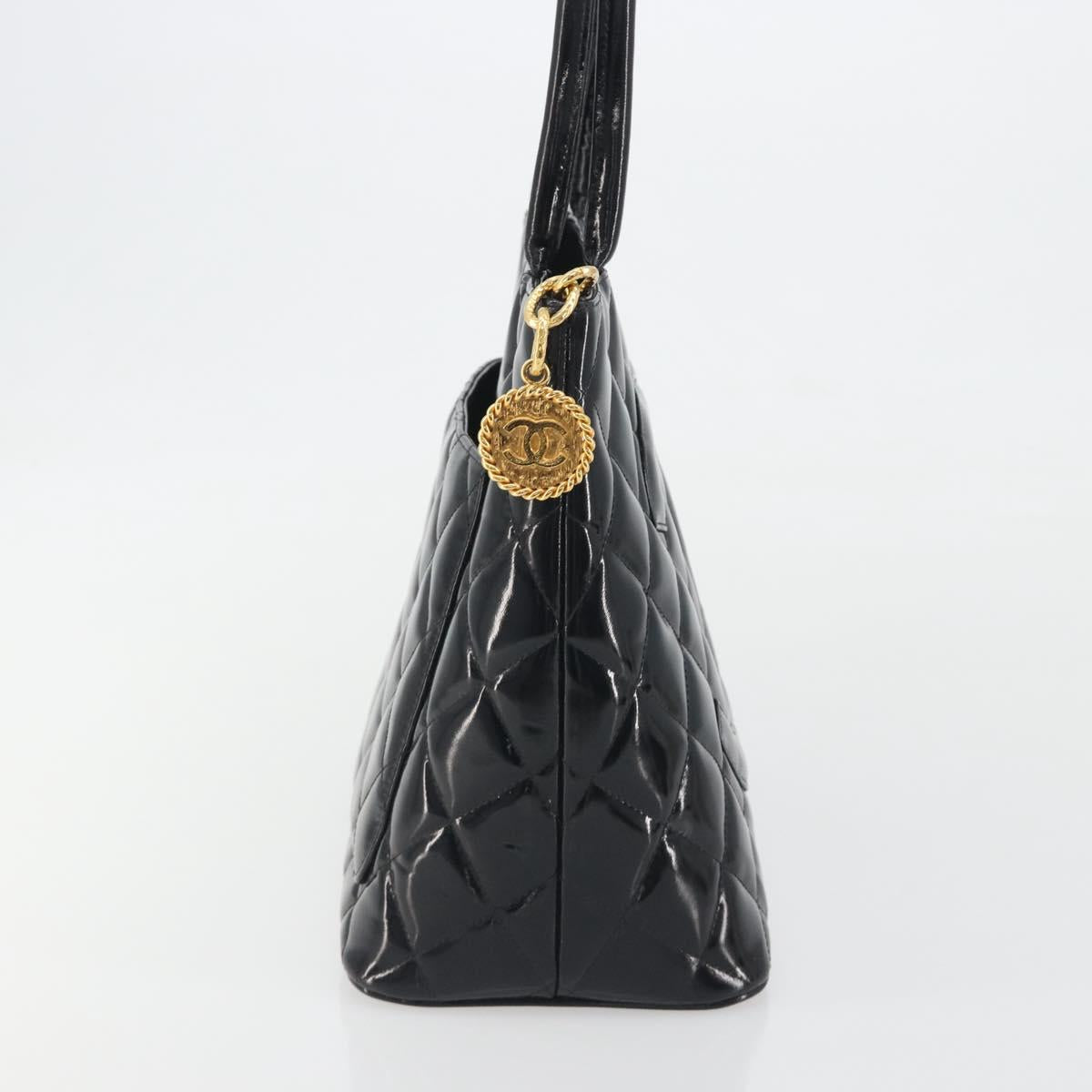 CHANEL Matelasse Reprint Tote Bag Patent Leather Black Gold CC Auth 194057V