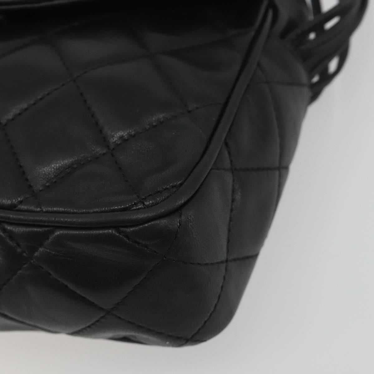 CHANEL Matelasse Shoulder Bag Lamb Skin Black Gold CC Auth 194058A