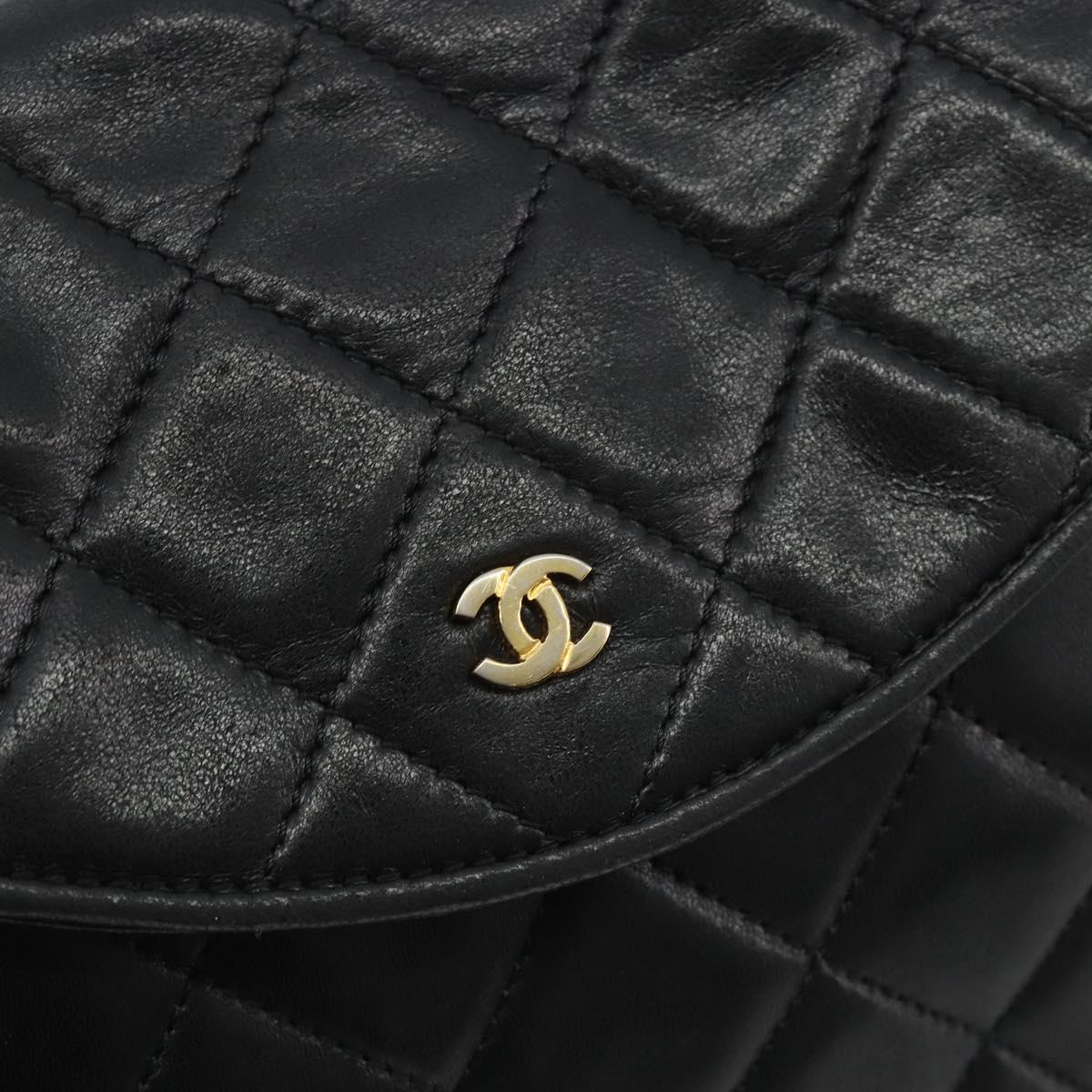CHANEL Matelasse Shoulder Bag Lamb Skin Black Gold CC Auth 194058A