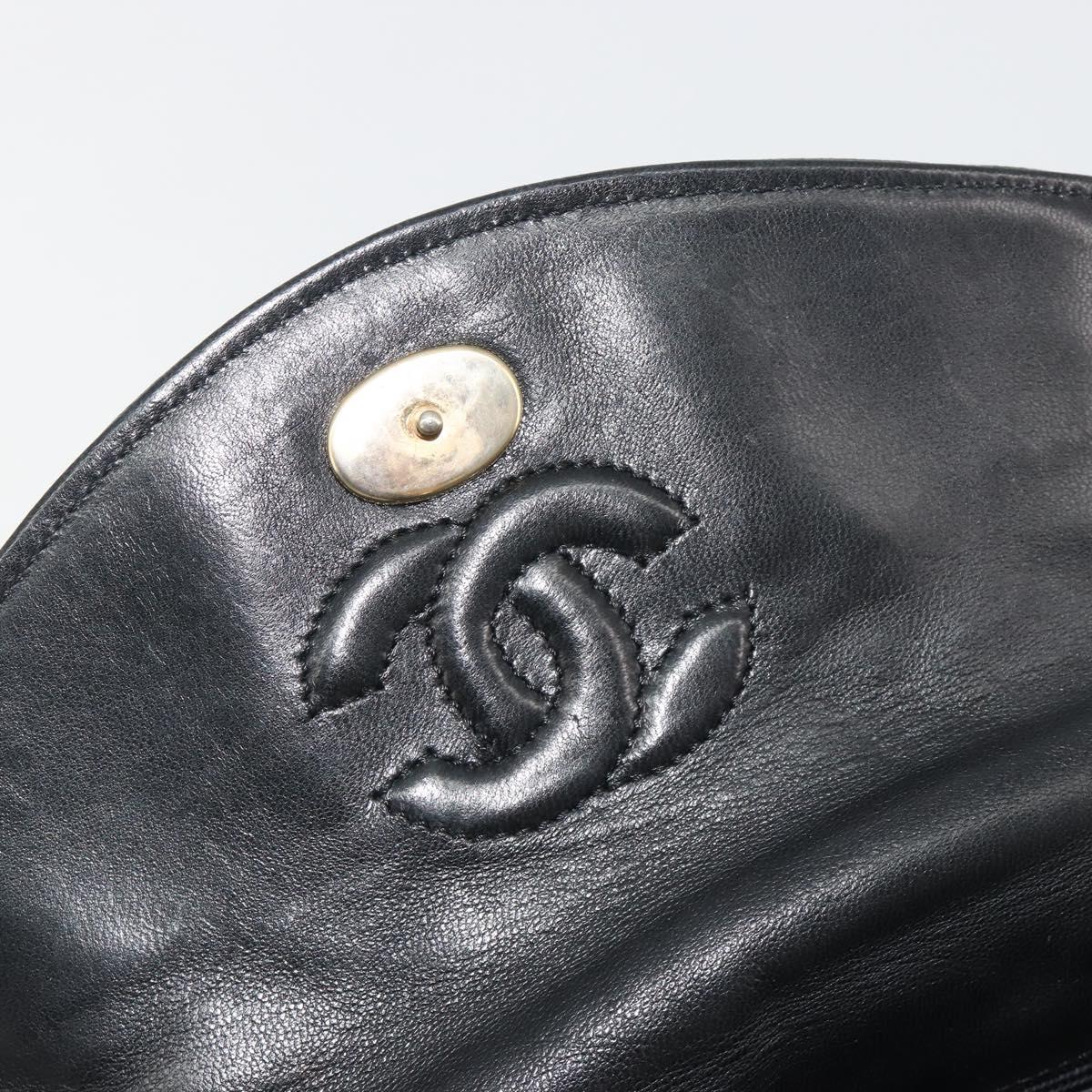 CHANEL Matelasse Shoulder Bag Lamb Skin Black Gold CC Auth 194058A