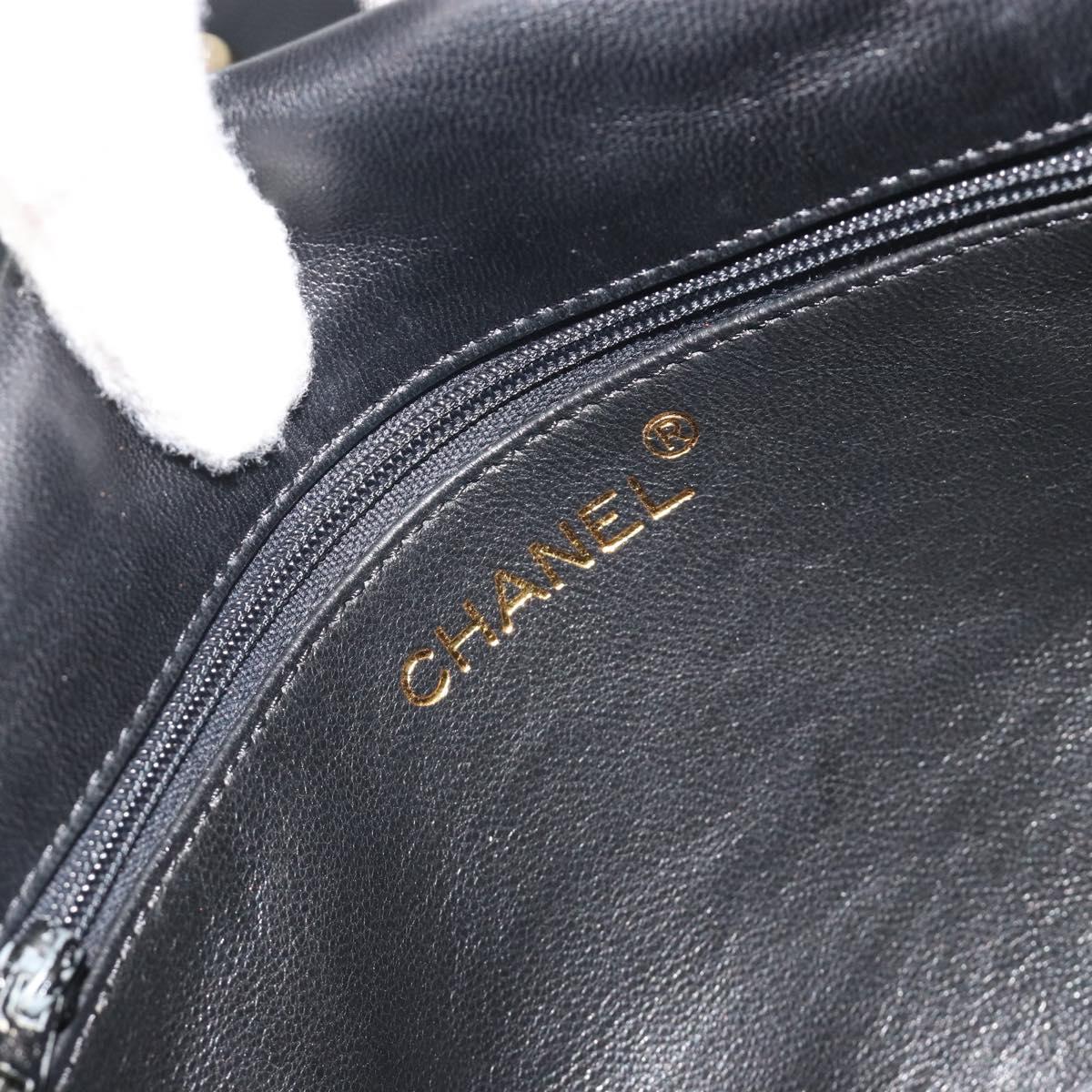 CHANEL Matelasse Shoulder Bag Lamb Skin Black Gold CC Auth 194058A