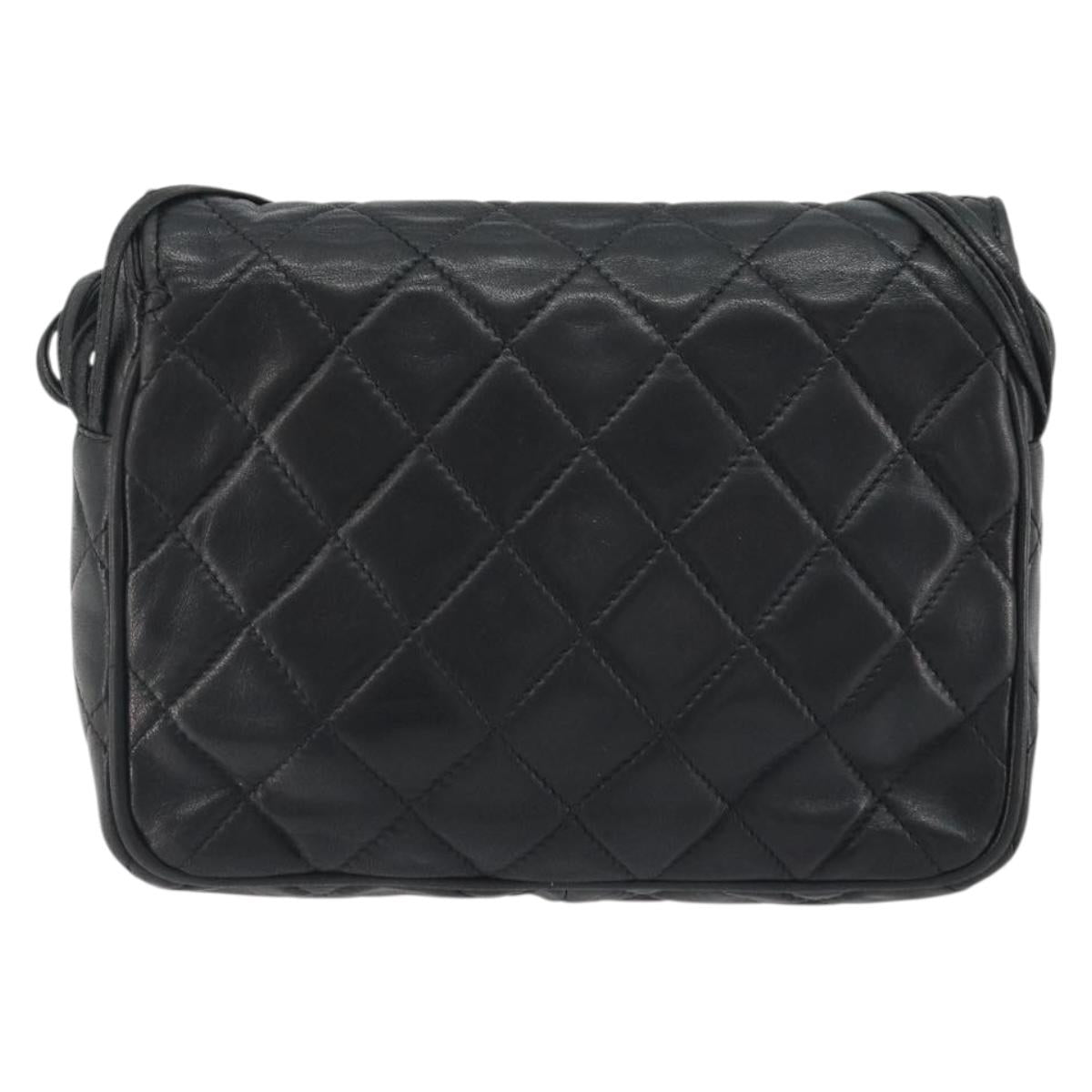 CHANEL Matelasse Shoulder Bag Lamb Skin Black Gold CC Auth 194058A