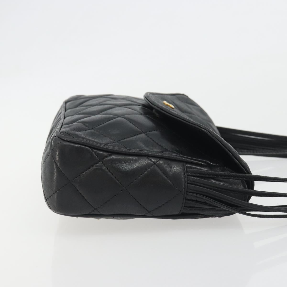 CHANEL Matelasse Shoulder Bag Lamb Skin Black Gold CC Auth 194058A
