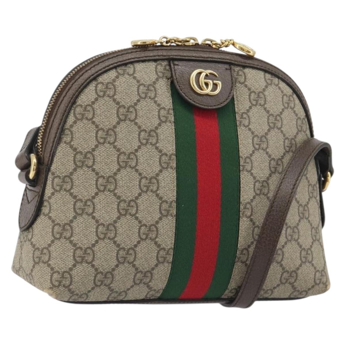 GUCCI GG Supreme Ophidia Sherry Line Bag PVC Beige Gold 499621 Auth 194060