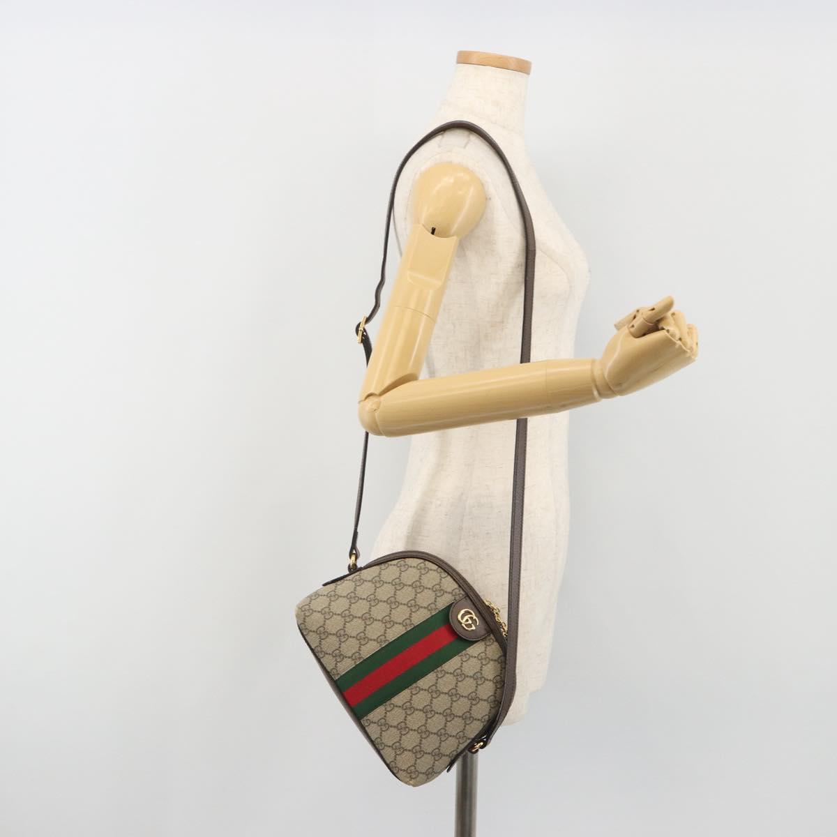 GUCCI GG Supreme Ophidia Sherry Line Bag PVC Beige Gold 499621 Auth 194060