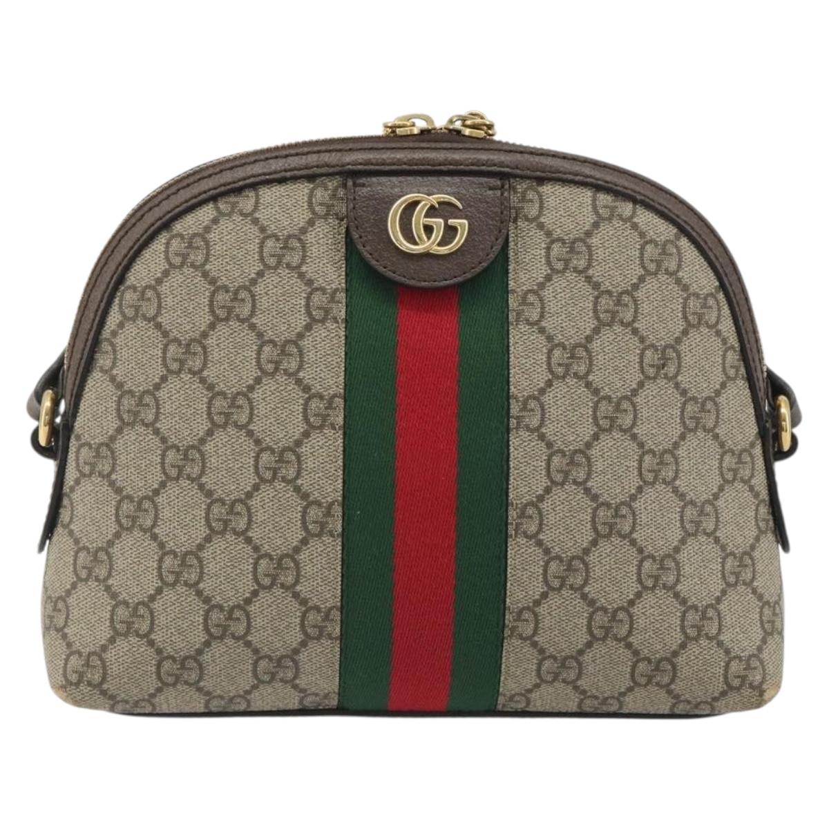 GUCCI GG Supreme Ophidia Sherry Line Bag PVC Beige Gold 499621 Auth 194060