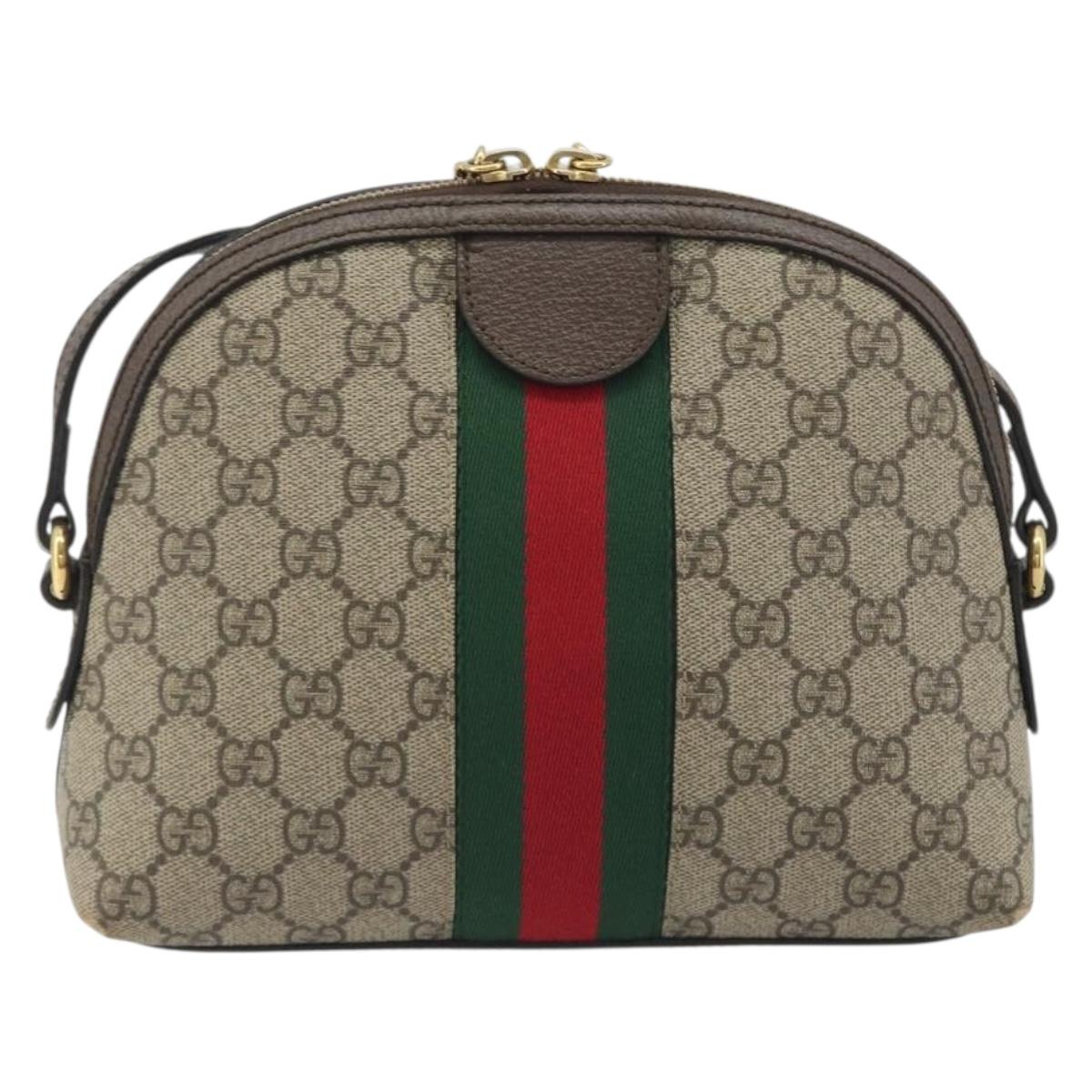 GUCCI GG Supreme Ophidia Sherry Line Bag PVC Beige Gold 499621 Auth 194060