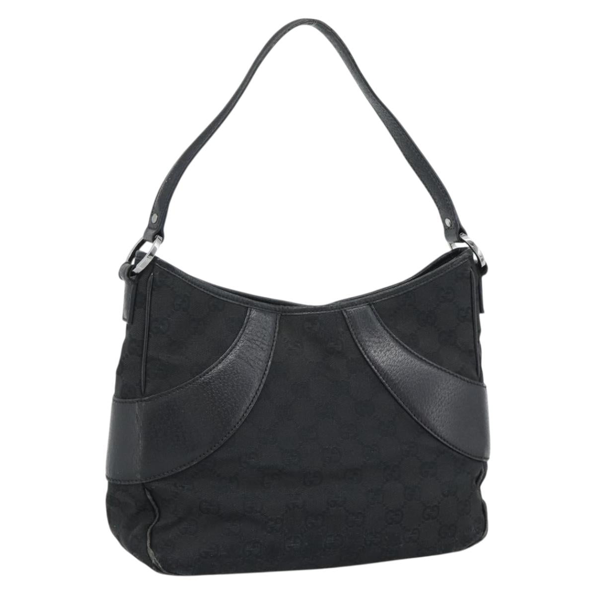 GUCCI GG Canvas Shoulder Bag Black Silver 113 012 Auth 194061