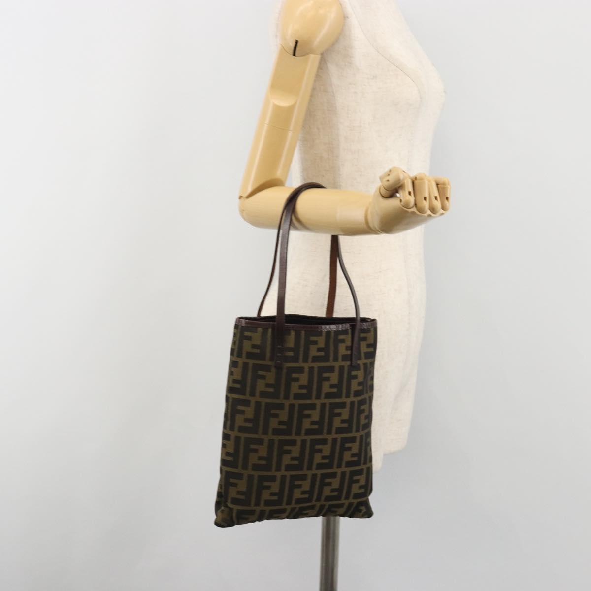 FENDI Zucca Canvas Hand Bag Black Brown Auth 194062A