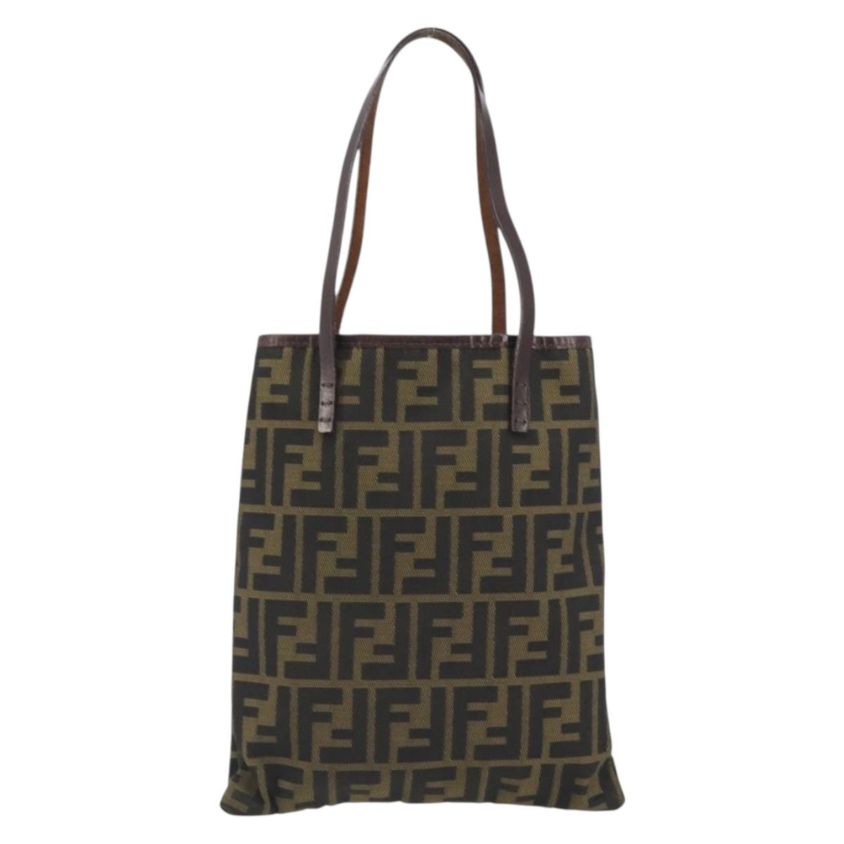 FENDI Zucca Canvas Hand Bag Black Brown Auth 194062A