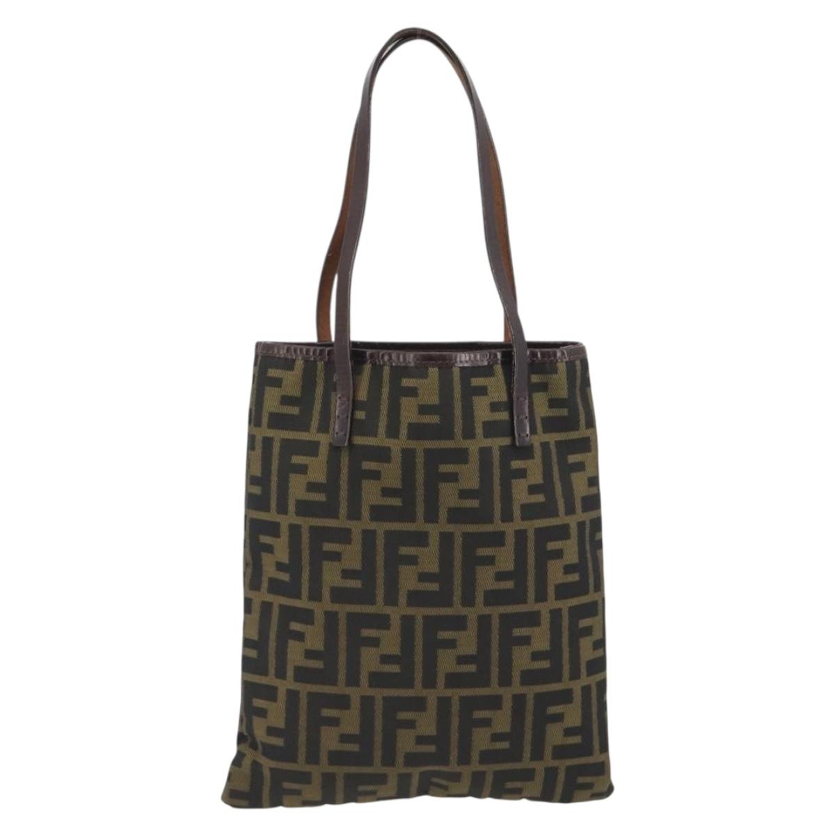 FENDI Zucca Canvas Hand Bag Black Brown Auth 194062A