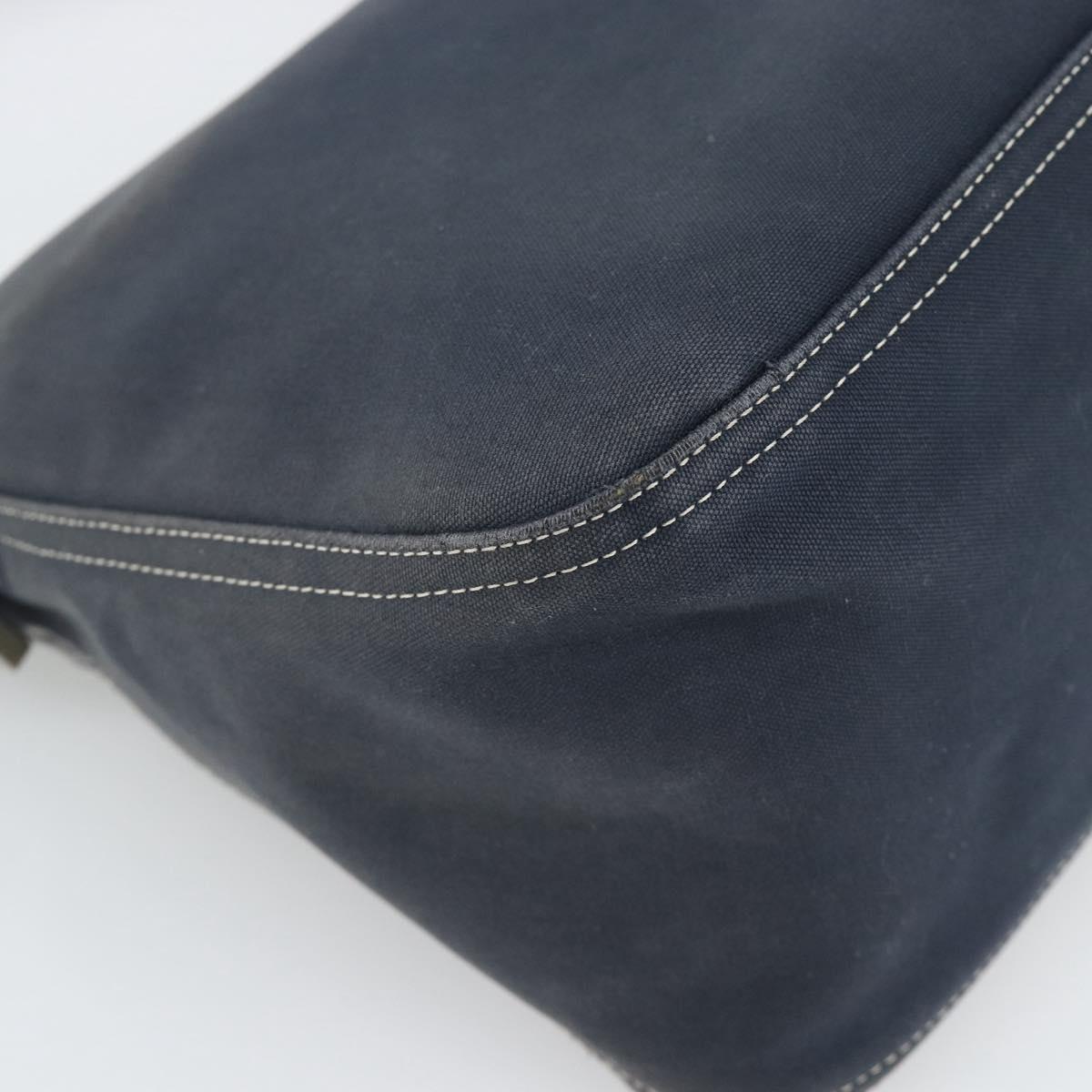 FENDI Mamma Baguette Shoulder Bag Canvas Navy Silver Auth 194063