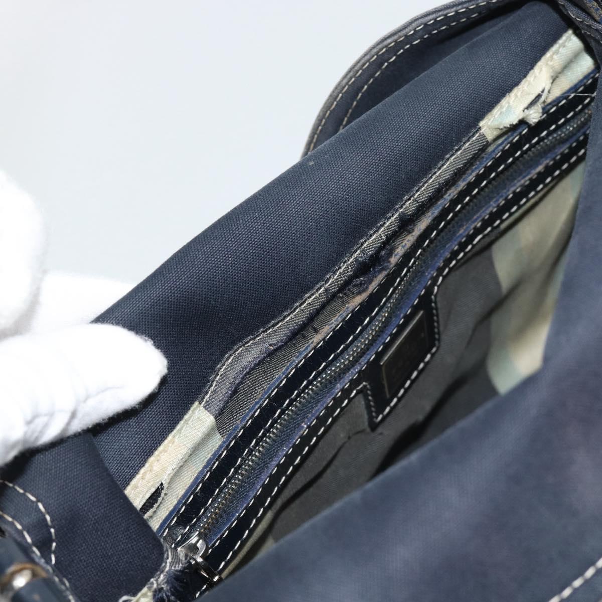 FENDI Mamma Baguette Shoulder Bag Canvas Navy Silver Auth 194063