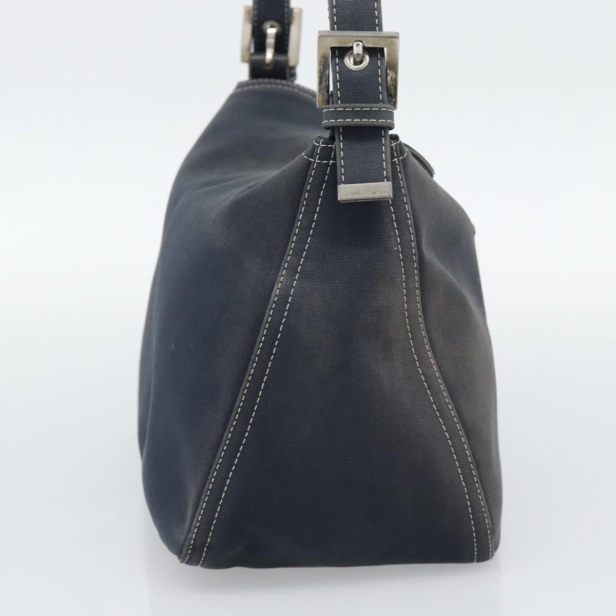 FENDI Mamma Baguette Shoulder Bag Canvas Navy Silver Auth 194063