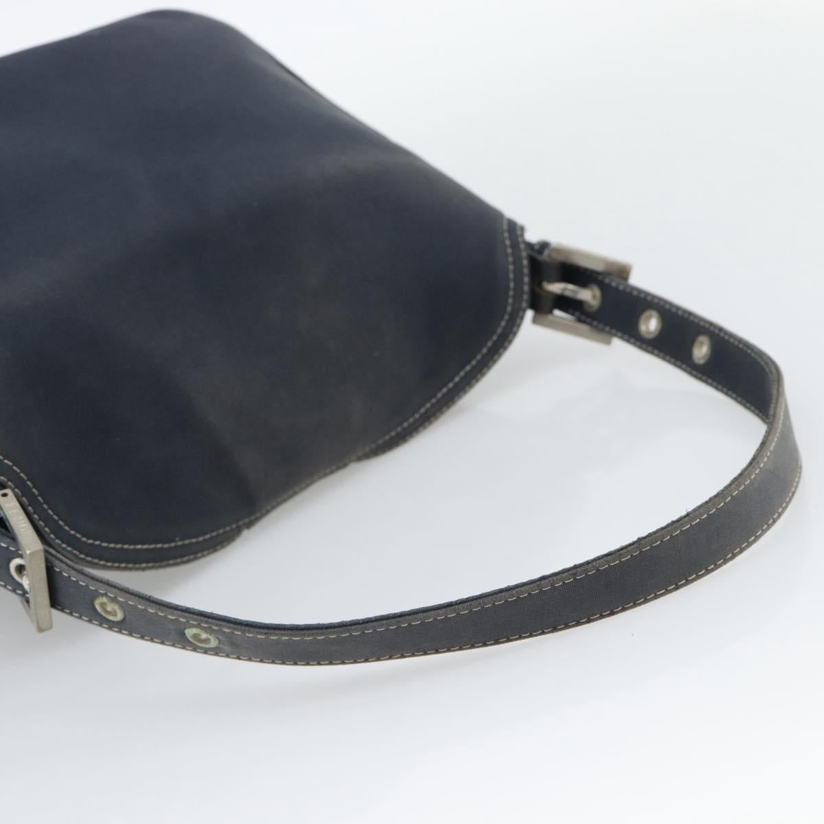 FENDI Mamma Baguette Shoulder Bag Canvas Navy Silver Auth 194063