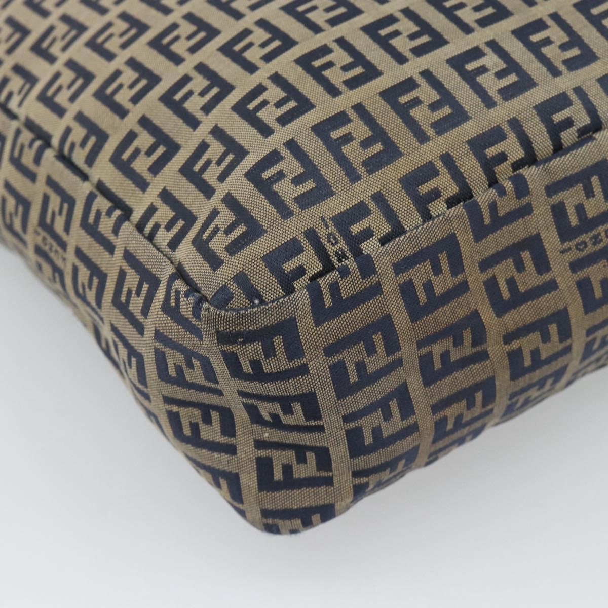 FENDI Zucchino Canvas Tote Bag Navy Silver 8BH006 Auth 194069