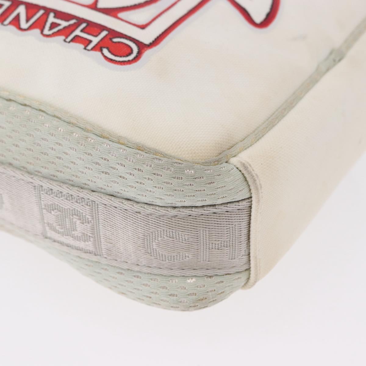 CHANEL Sports Line Shoulder Bag Nylon White Silver CC Auth 194071