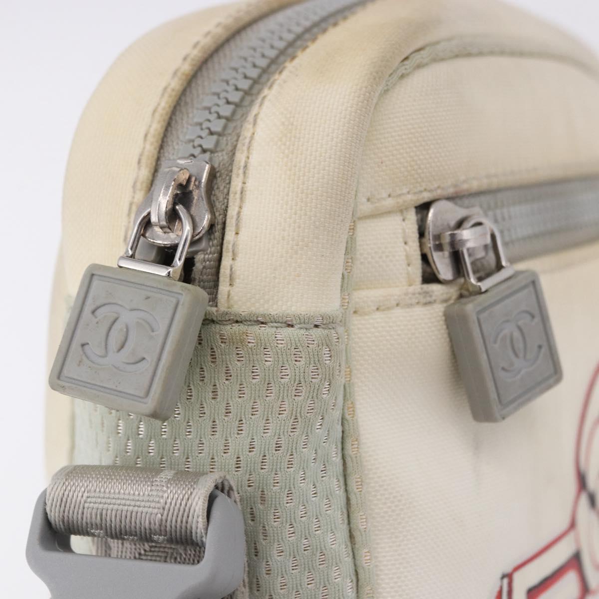 CHANEL Sports Line Shoulder Bag Nylon White Silver CC Auth 194071