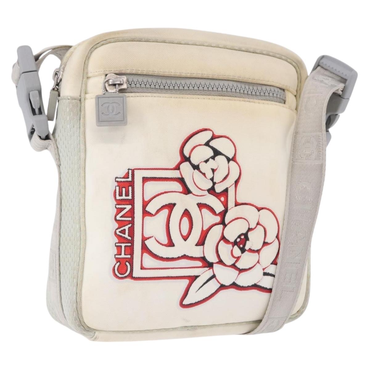 CHANEL Sports Line Shoulder Bag Nylon White Silver CC Auth 194071