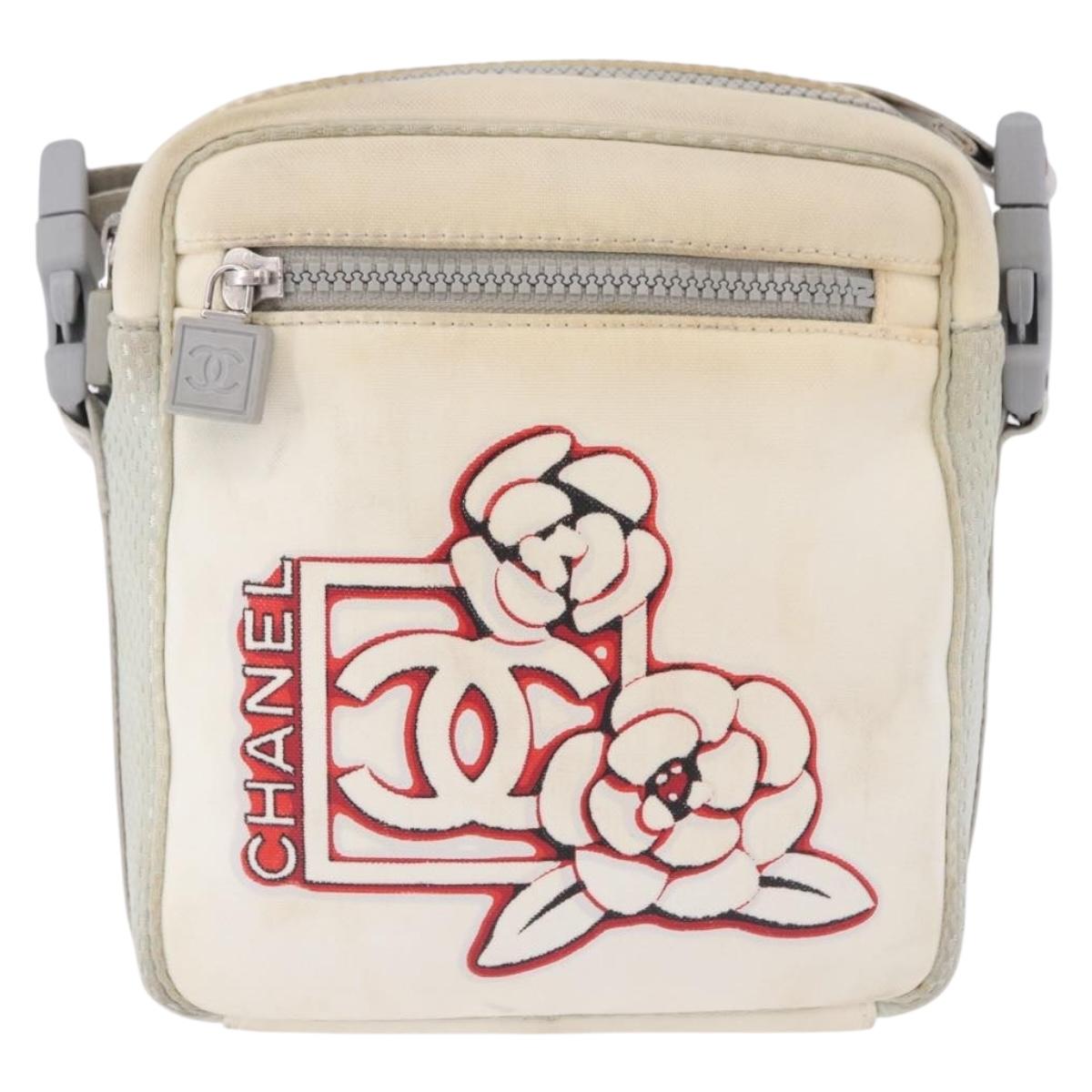 CHANEL Sports Line Shoulder Bag Nylon White Silver CC Auth 194071
