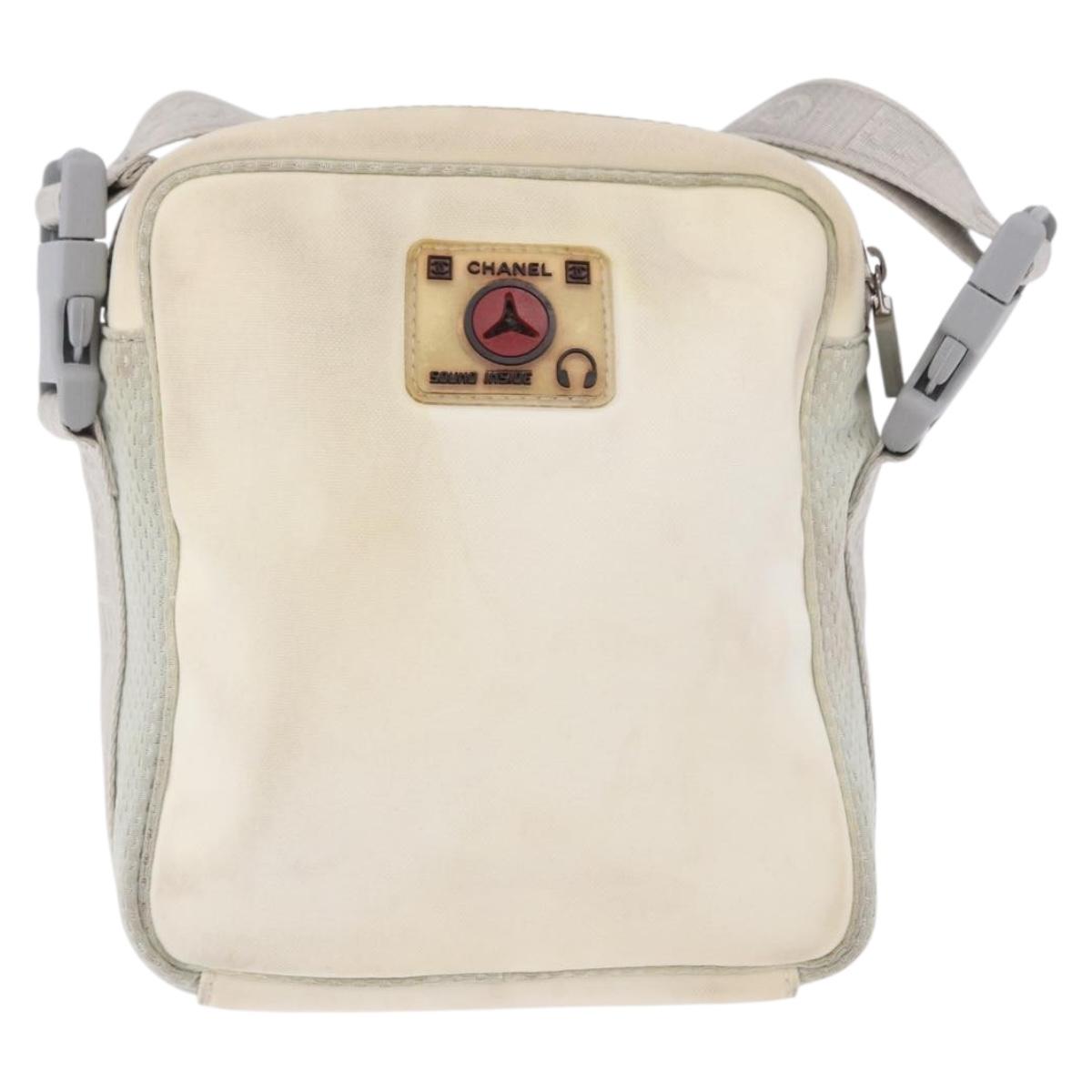 CHANEL Sports Line Shoulder Bag Nylon White Silver CC Auth 194071