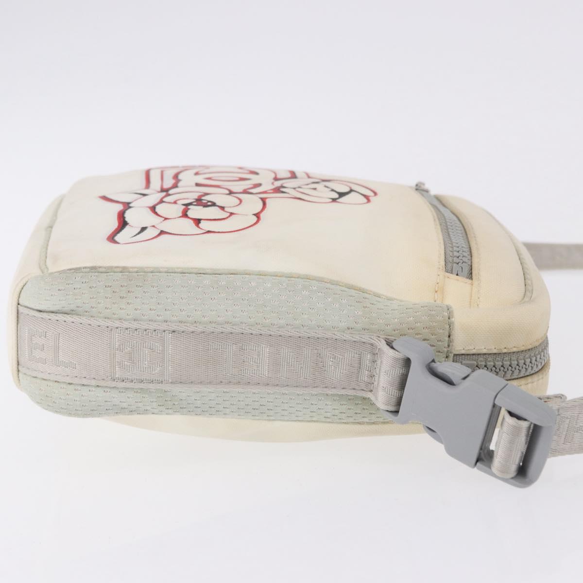 CHANEL Sports Line Shoulder Bag Nylon White Silver CC Auth 194071