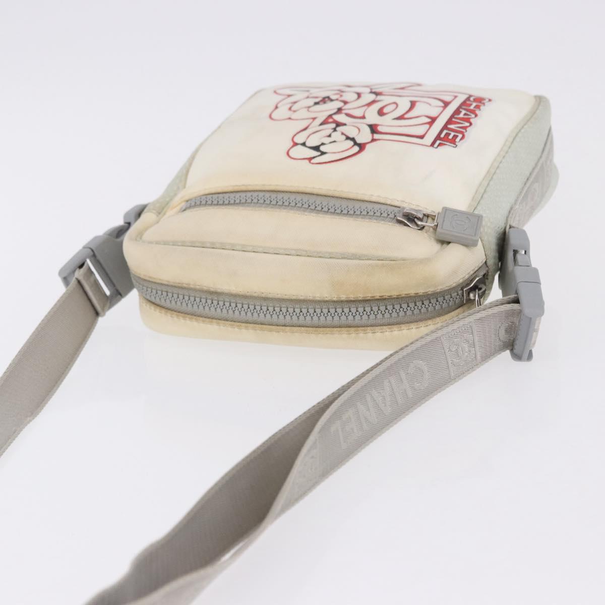 CHANEL Sports Line Shoulder Bag Nylon White Silver CC Auth 194071