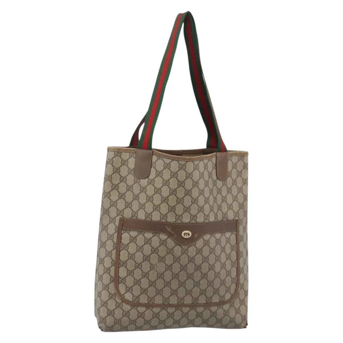 GUCCI GG Supreme Web Sherry Line Tote Bag PVC Beige 39 02 003 Auth 194073