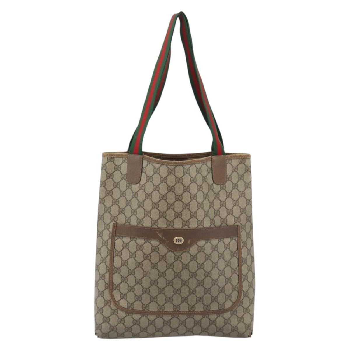 GUCCI GG Supreme Web Sherry Line Tote Bag PVC Beige 39 02 003 Auth 194073