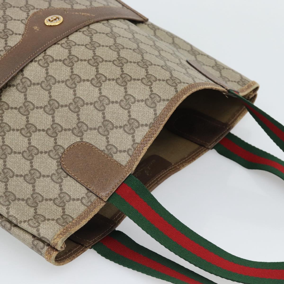GUCCI GG Supreme Web Sherry Line Tote Bag PVC Beige 39 02 003 Auth 194073