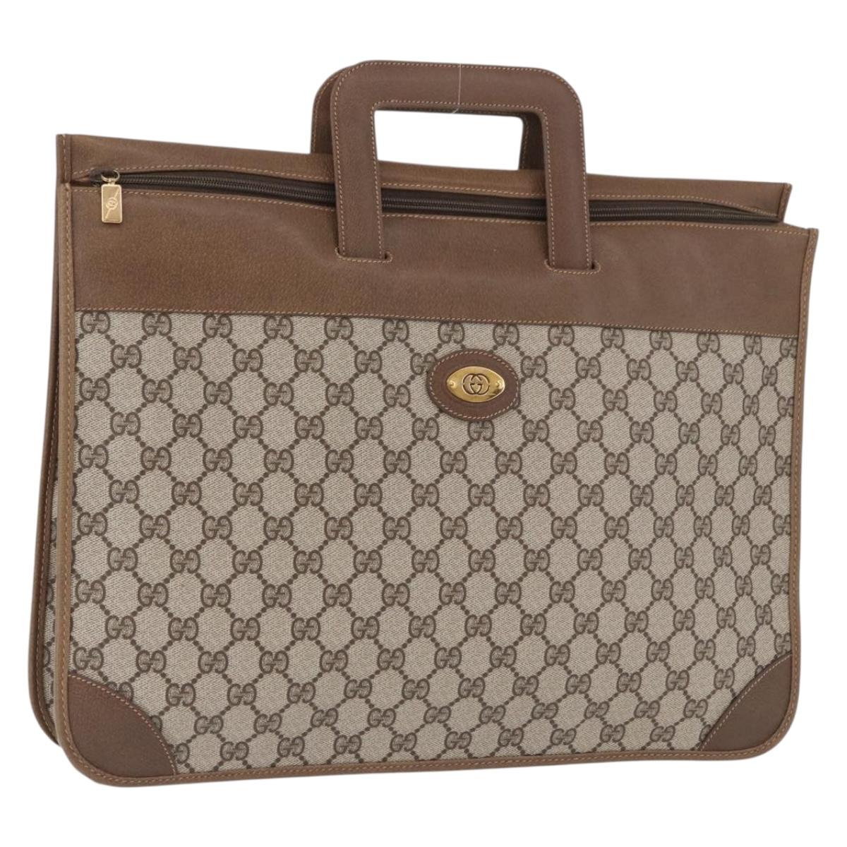 GUCCI GG Supreme Business Bag PVC Beige Gold Auth 194077
