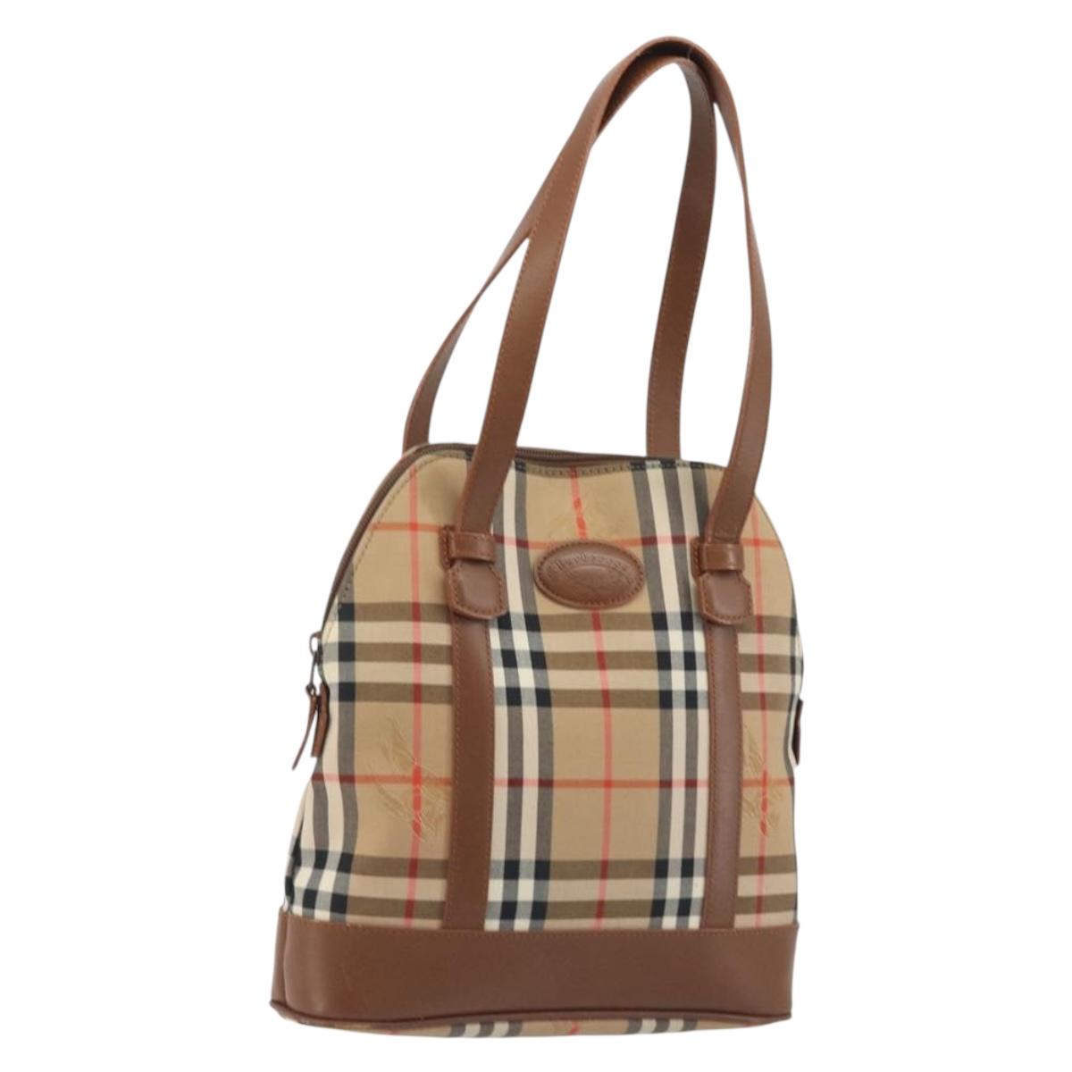 Burberrys Nova Check Shoulder Bag Canvas Beige Brown Auth 194078A