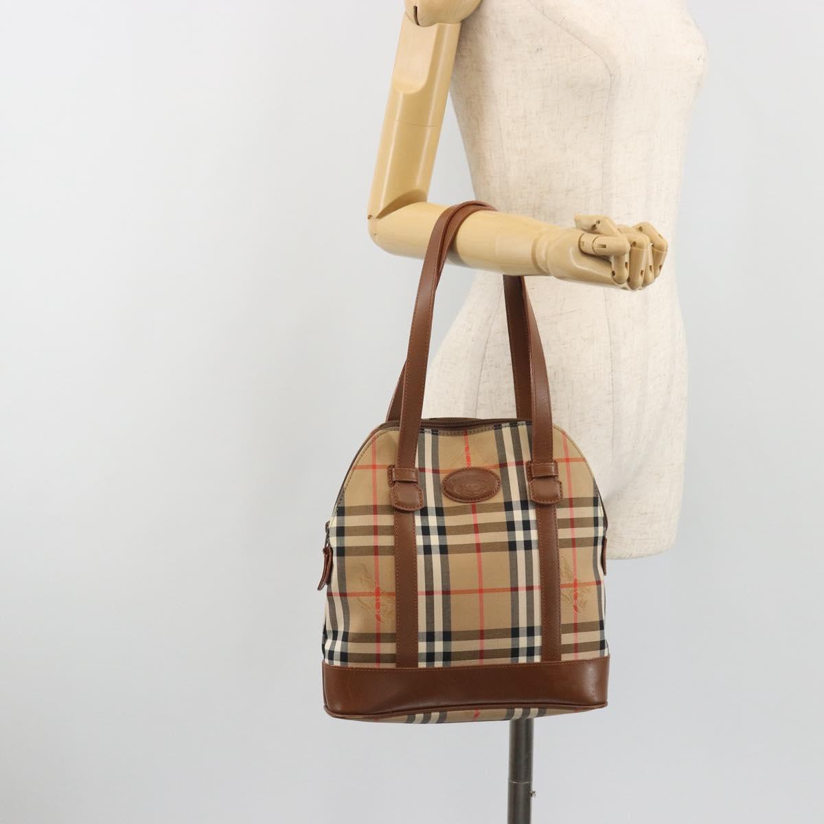 Burberrys Nova Check Shoulder Bag Canvas Beige Brown Auth 194078A