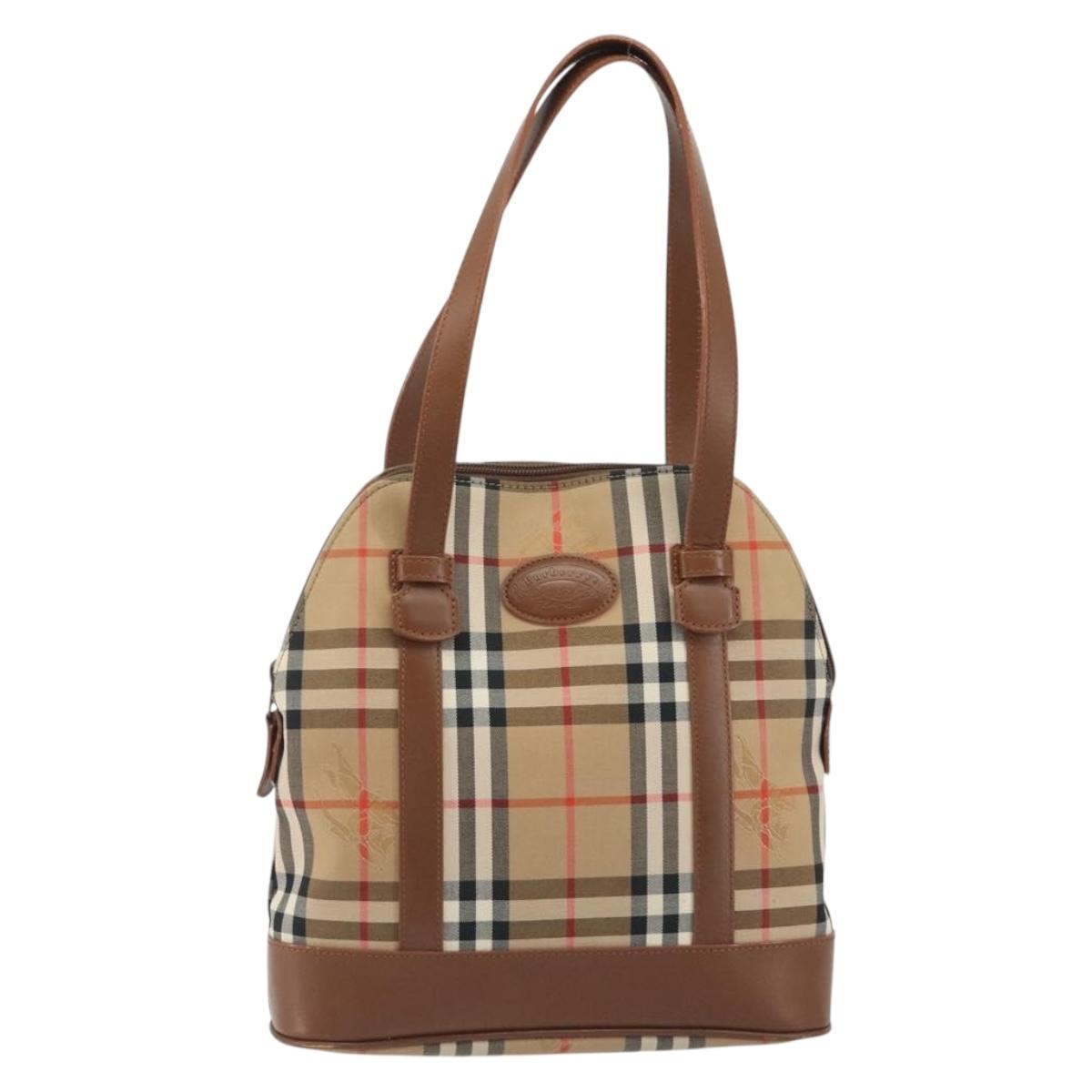 Burberrys Nova Check Shoulder Bag Canvas Beige Brown Auth 194078A