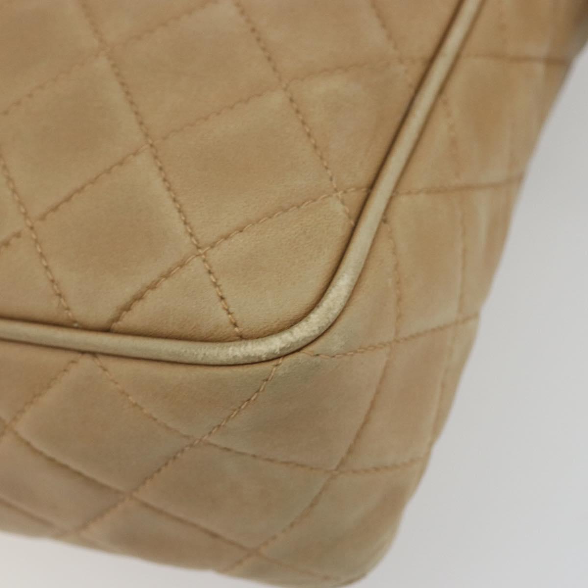 CHANEL COCO Mark Matelasse Shoulder Bag Lamb Skin Beige Gold Tone CC Auth 194085