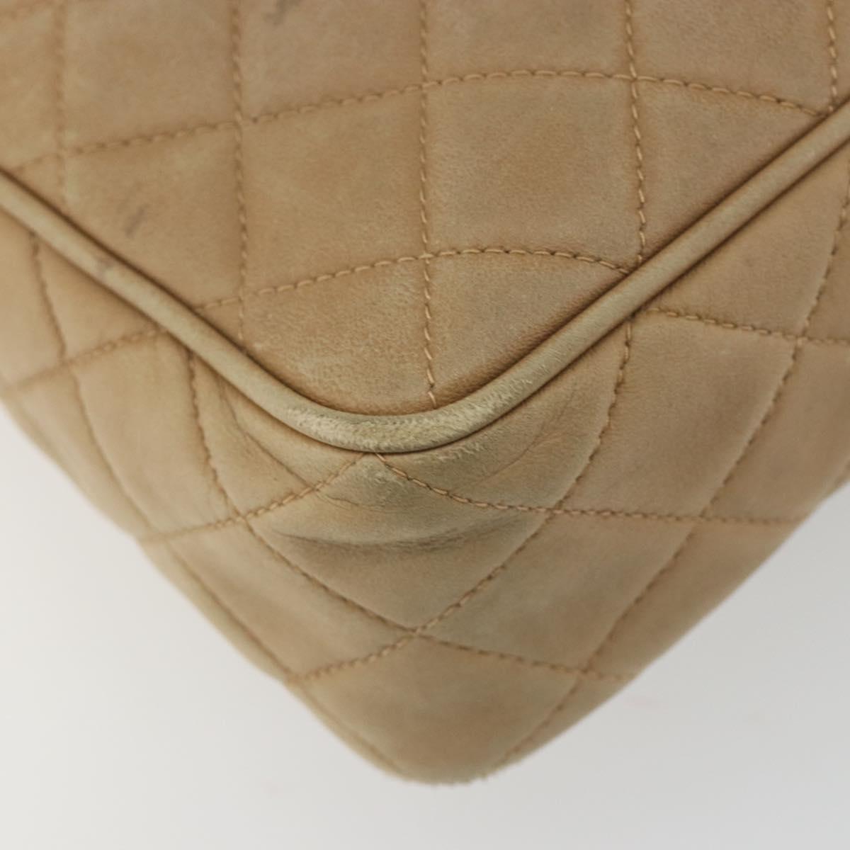 CHANEL COCO Mark Matelasse Shoulder Bag Lamb Skin Beige Gold Tone CC Auth 194085