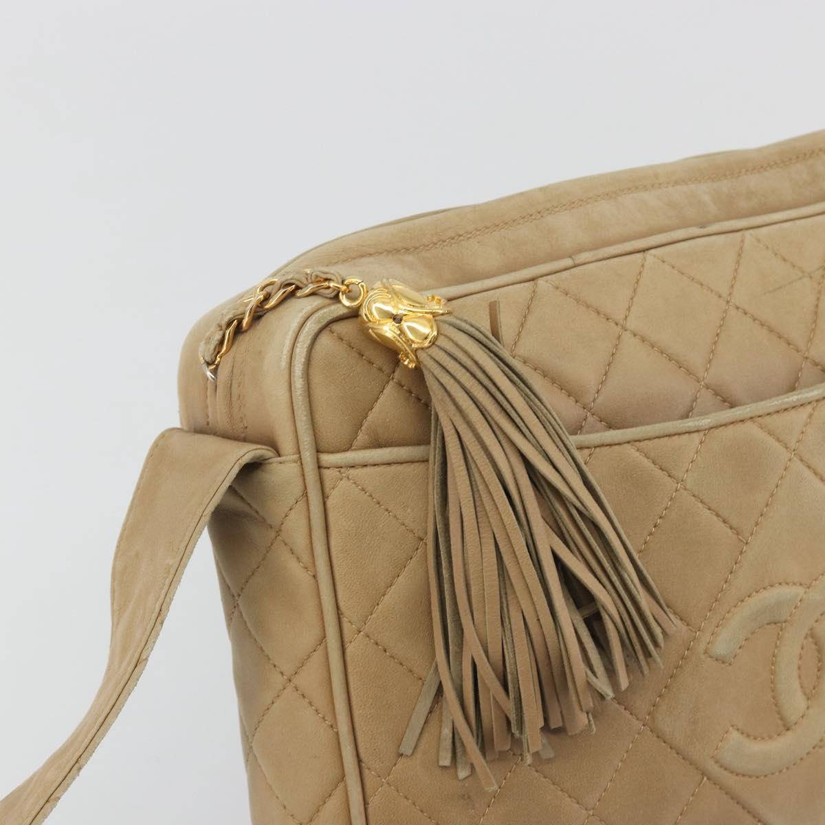 CHANEL COCO Mark Matelasse Shoulder Bag Lamb Skin Beige Gold Tone CC Auth 194085