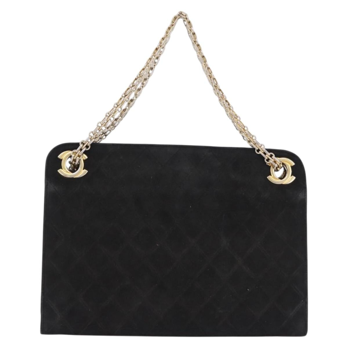 CHANEL Matelasse Chain Shoulder Bag Suede Black Gold Tone CC Auth 194086