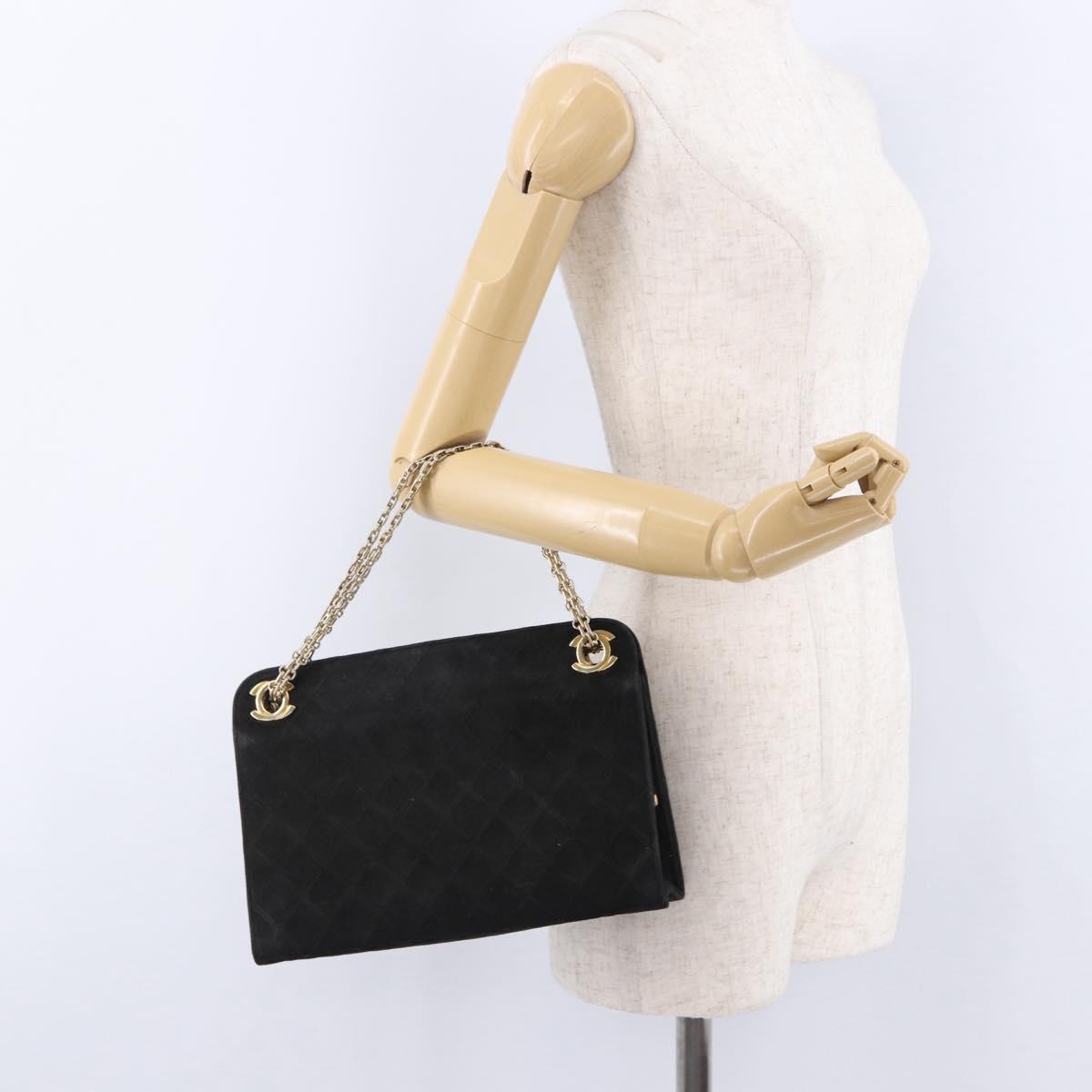 CHANEL Matelasse Chain Shoulder Bag Suede Black Gold Tone CC Auth 194086