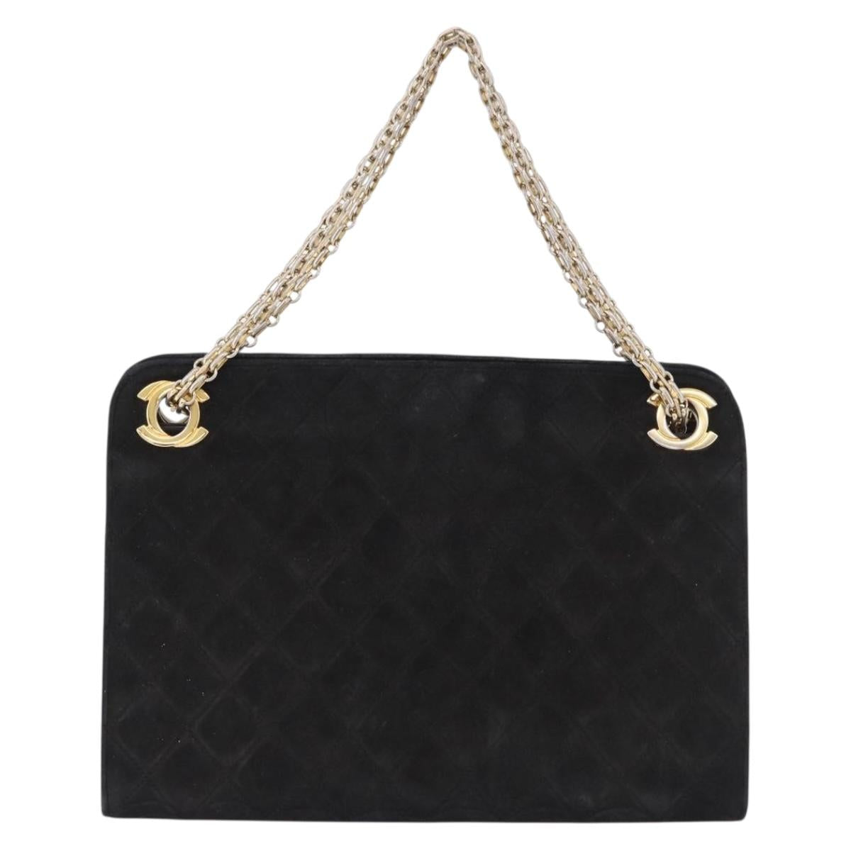 CHANEL Matelasse Chain Shoulder Bag Suede Black Gold Tone CC Auth 194086